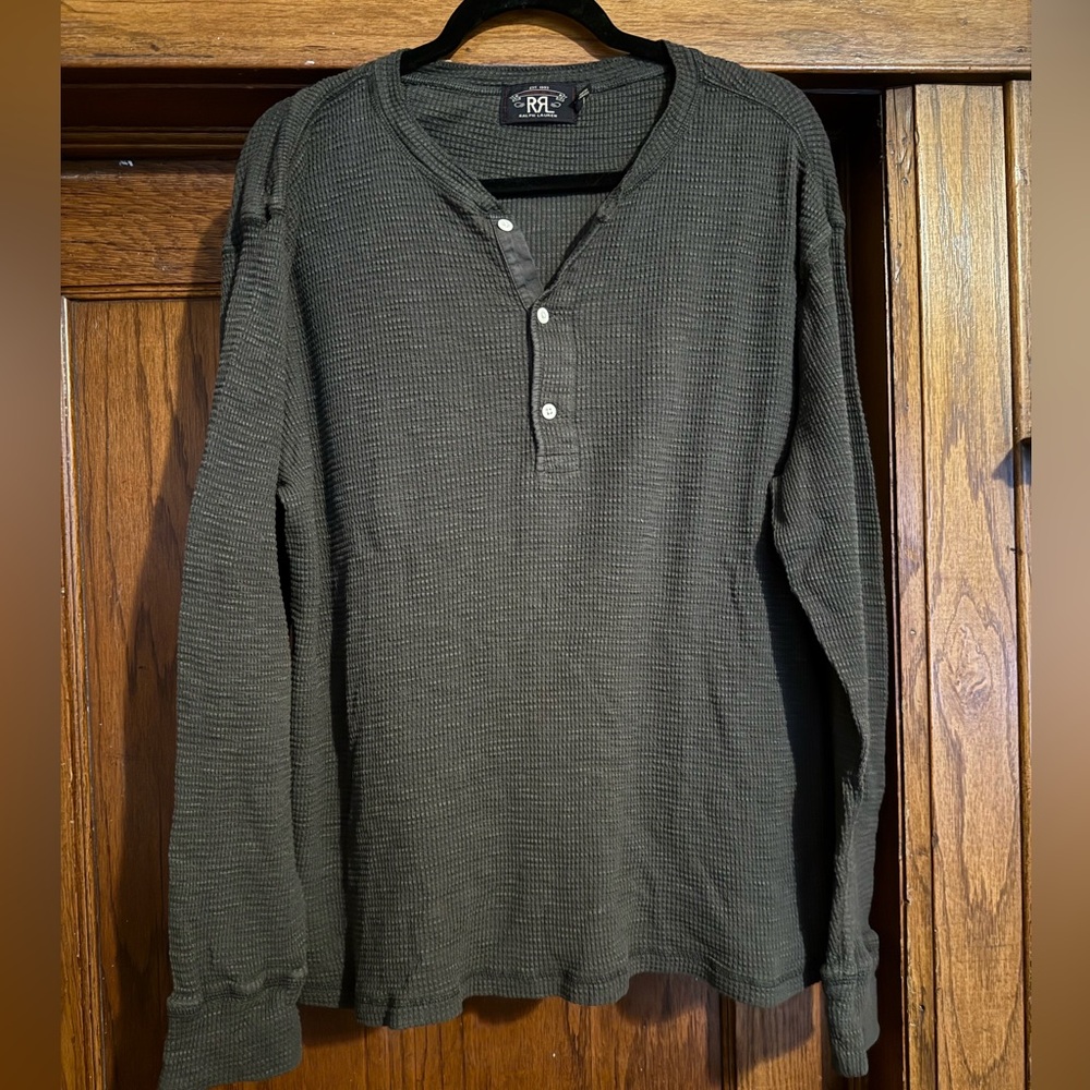 CCO! Shipping reduction! 
RRL Ralph Lauren Waffle Knit Henley – Dark Green XL